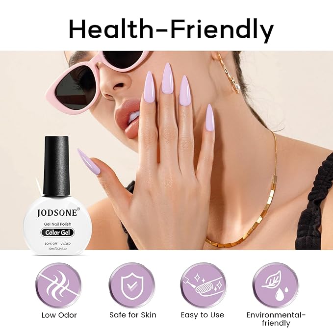 JODSONE Lavender Purple Gel Nail Polish 10ml Light Purple LED Long Lasting Easy to Apply Low Odor Need U V Lamp Curing