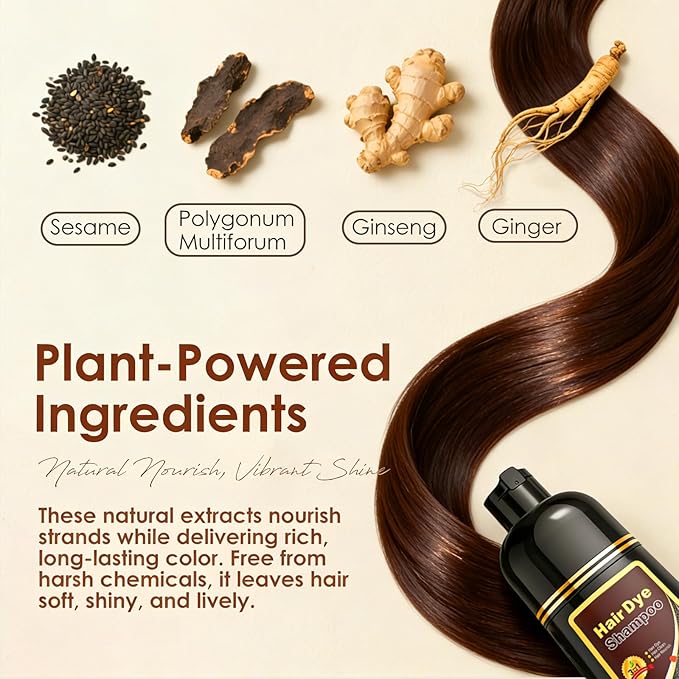 Hair Dye Shampoo 3 in 1 for Women Men, Rich Root-to-Tip Coloring with Natural Extracts, 3-4 Weeks Lasting Smooth Shiny Finish, Easy Home Use for All Hair Types 16.9 fl oz (Chestnut Brown)