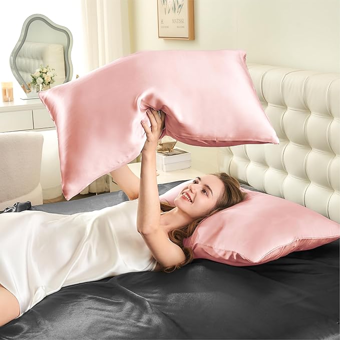 INFIIXSO Mulberry Silk Pillow Cases King Size Set of 2, Silk Pillowcase with Hidden Zipper 20"x36", Extraordinary Smooth and Soft Pillow Case for Hair and Skin(Coral, 2 Pack)