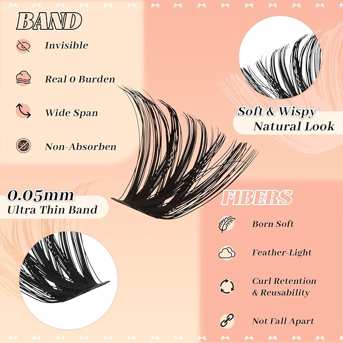 GEMERRY 4-in-1 Lash Clusters Spikes Clusters and 2 Styles Bottom Lashes 60D/80D/100D/200D Cluster Eyelash Extensions for DIY at Home(8-16mm)