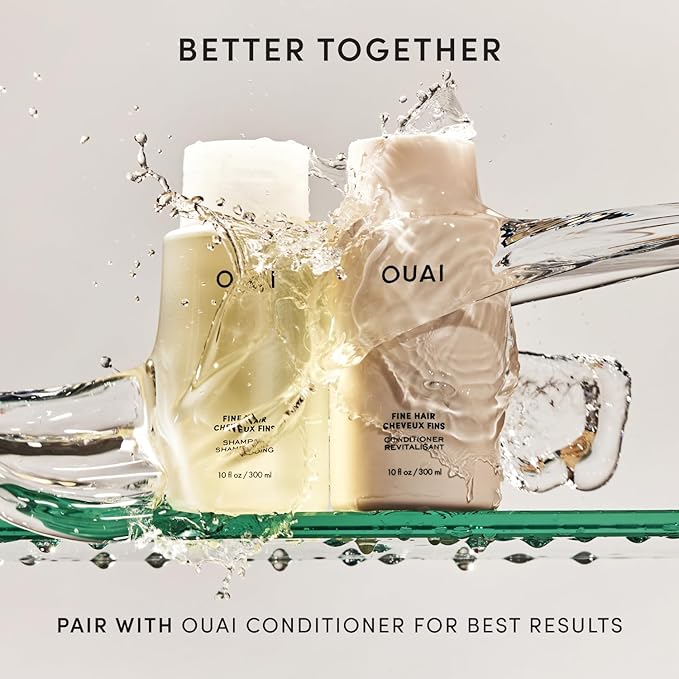 OUAI Fine Hair Shampoo - Volumizing Shampoo for Fine, Flat Strands - Made with Biotin, Keratin & Chia Seed Oil - Strengthens, Nourishes & Thickens - Color-Safe & Sulfate Free Hair Care (10 Fl oz)