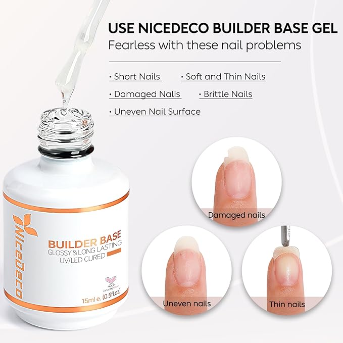 Nicedeco Hema Free Builder Nail Gel Polish 15ML 7 in 1 Clear Base Cruelty Free Vegan Strengthener Gel Hard Gel Extension