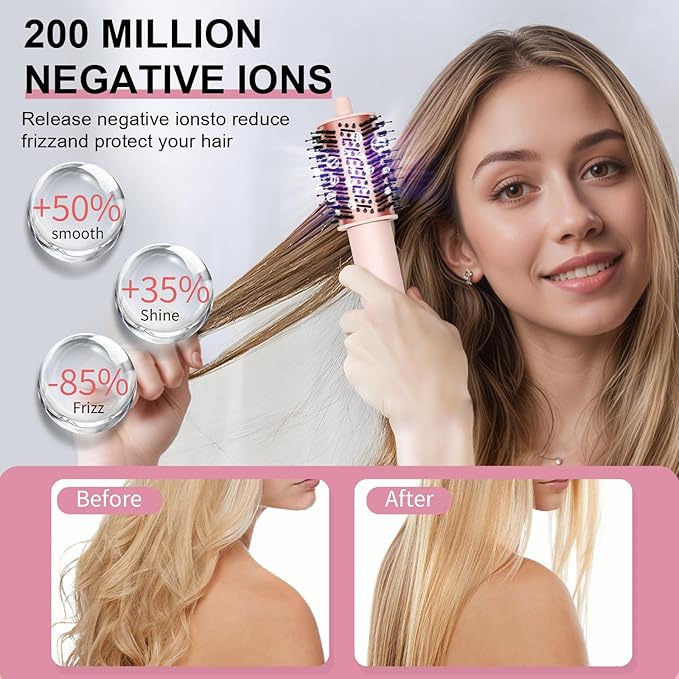 9 in 1 Hair Styler & Air Dryer Brush Curler, 110,000 RPM High-Speed Negative Ionic Foldable Hair Dryer Fast Drying, Multi Professional Hot air Styler for Curling Volumizing Straightening Styling(Pink)