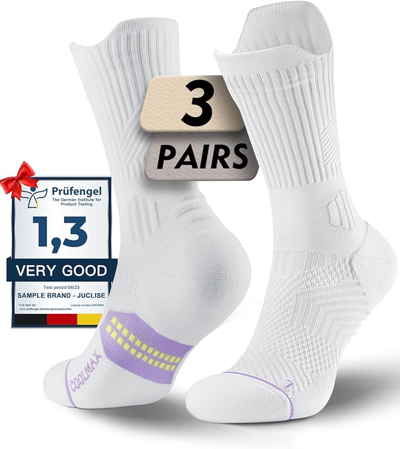 Juclise Womens Coolmax Bamboo Viscose Compression Running Crew Socks, Moisture-Wicking Anti-Blister Hiking&Gym Athletic