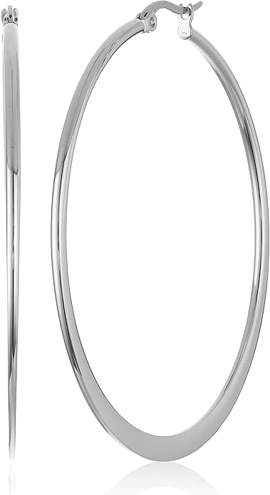 Amazon Essentials Gold Plated or Stainless Steel Flattened Hoop Earrings