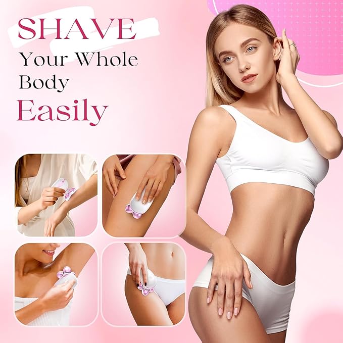 Electric Razors for Women, Rechargeable Rotary Painless Shaver for Legs Bikini Facial Hair Removal, Body Wet/Dry Razor Water Resistant Grooming Kit, Cordless Womens Trimmer for Grooming (Cherry)