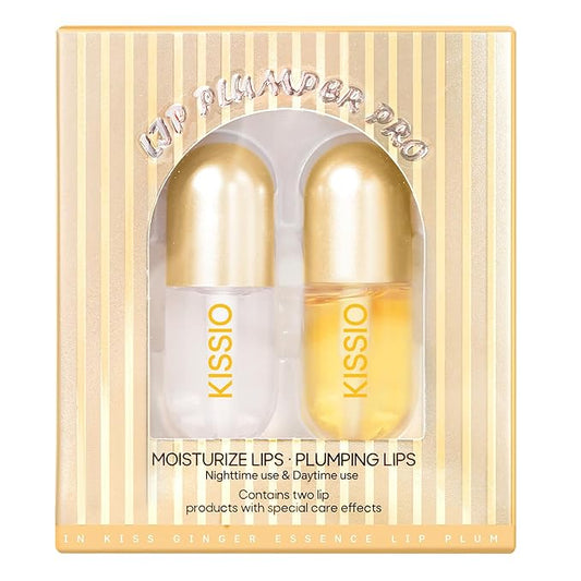 KISSIO Lip Plumper,2 PCS Natural Lip Plumper,Plumping Lips Serum,Plumping Lips Balm,Hydrated,Plump Day and Night,11ml
