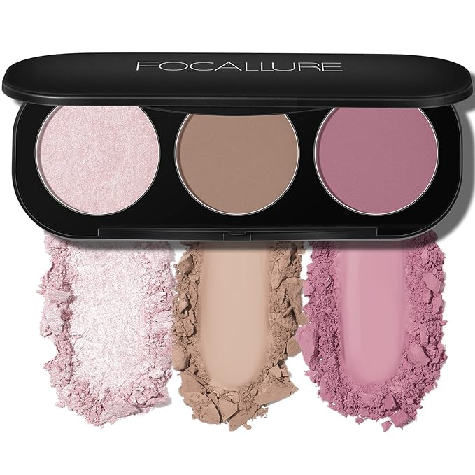 FOCALLURE Blush and Highlighter Palette,3 in 1 Contour Palette,Cruelty-Free Matte Bronzer Powder,Shimmer Illuminator Highlighters for a Glowing Look,#08