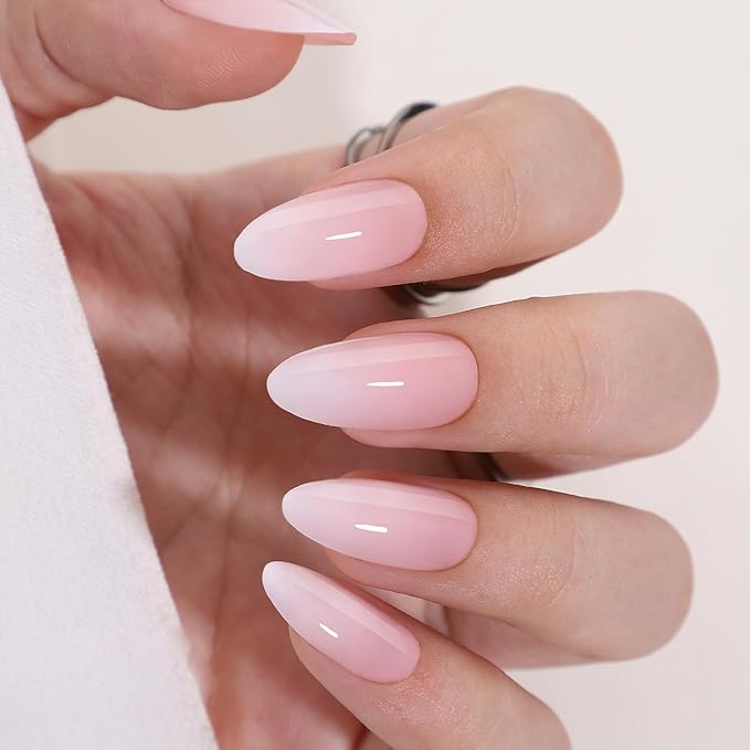 RPNZL Press On Nails - Peony | Ombre French Tip, Long UV Finish Almond Nails, Salon Quality | 32 Nails, 16 Sizes Kit with Glue and Adhesive Tabs I Female Founded