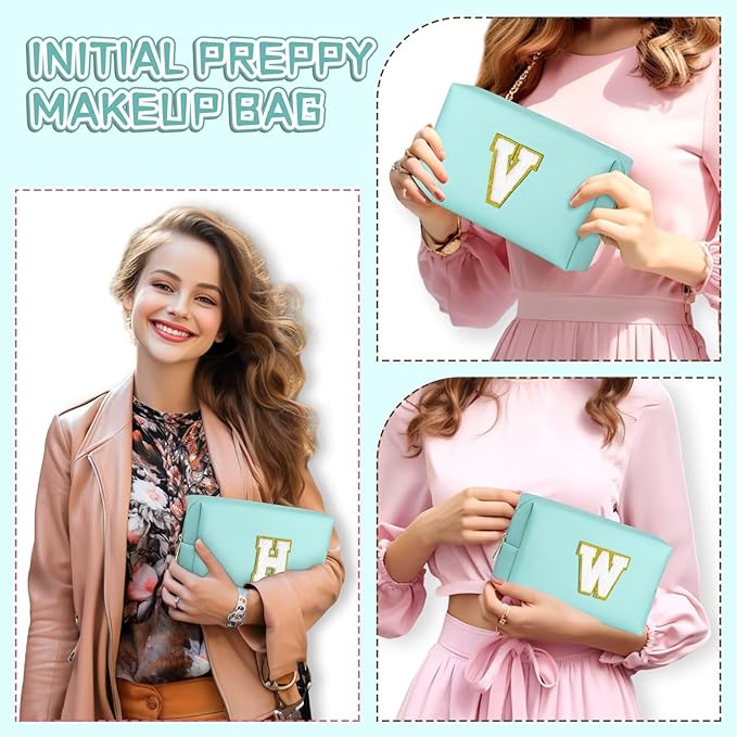 TOPEAST Gifts for Friends Female Mom, Cute Makeup Bag Small Pink Cosmetic Bag Travel Toiletry Bag, Personalized Birthday Gift for Women Girl, Preppy Travel Stuff for Girls (Blue C)