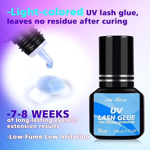 UV Eyelash Glue UV Glue 5ml DIY Lash Extensions 1 Sec Light Curing Fast-Drying 7-8 Weeks Long Lasting Waterproof Professional Use Only (Blue)
