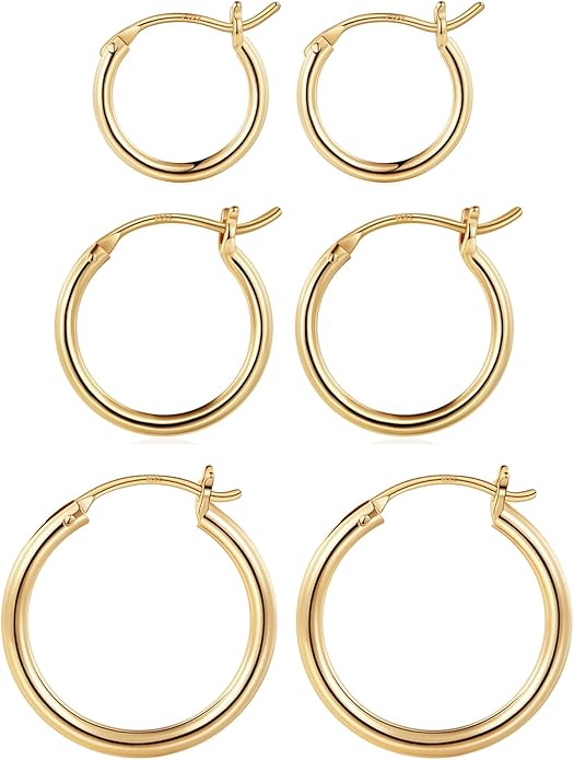 M MOOHAM 14K-Gold-Plated Hoop Earrings for Women - Hypoallergenic 14K Gold 925 Sterling silver-plated Post Sensitive Ears Nickel Free Hoops Earrings Set for Women Jewelry Lightweight 13-60mm