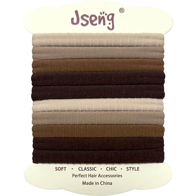 Jseng 10Packs Seamless Hair Ties for Women - Soft No Damage Elastic Hair Accessories for Thick Curly Hair - Neutral Brown