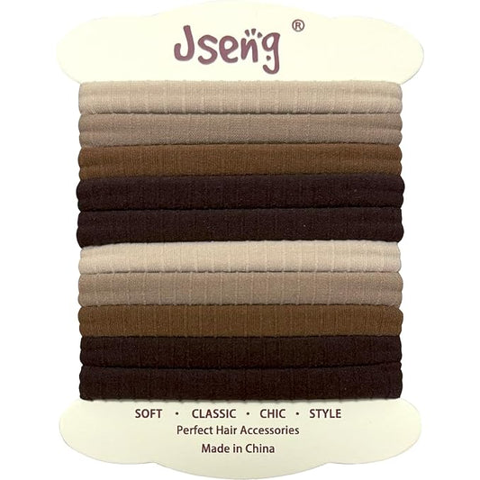 Jseng 10Packs Seamless Hair Ties for Women - Soft No Damage Elastic Hair Accessories for Thick Curly Hair - Neutral Brown