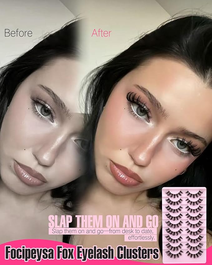 False Eyelashes that Look Like Extensions 16mm Lashes Strips with Clear Band Faux Mink Eyelashes Natural Look Fake Lashes Russian Strip Lashes for Clean Girl Makeup Strip 7 Pairs by Focipeysa