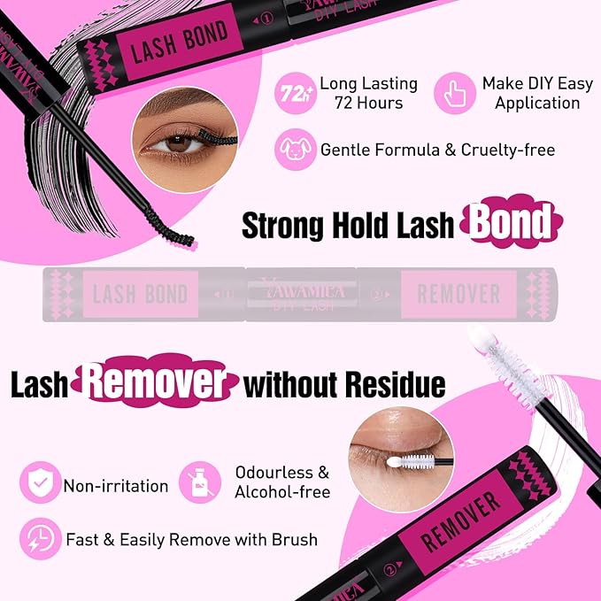 Yawamica Fluffier Lash Clusters Kit 150D+200D Thick Volume Lash Extension Kit 14-20mm Wispy Eyelash Clusters Individual Lashes Kit with Lash Bond, Lash Remover, Lash Applicator for DIY Lash Extension