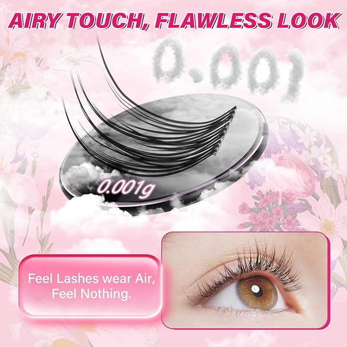 PRO LASHBEAUTY Natural Lash Clusters Kit Wispy Lash Clusters Invisible Band with Clear Lash Bond and Seal Lash Tweezer Lash Remover Eyelash Clusters Kit Waterproof Easy to Apply (Zora,8-16mix)