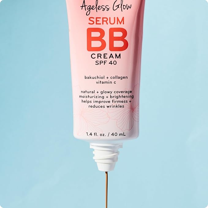 pūrlisse Ageless Glow Serum BB Cream SPF 40 - Glow BB Cream with SPF Enriched with Bakuchiol & Vitamin C to Help Improve Firmness & Reduce Wrinkles for Dewy Skin - Light (1.4 oz)