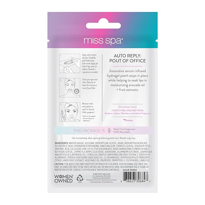 MISS SPA Lip Mask, Hydrating & Soothing Lip Mask, Gold Hydrogel Lip Treatment Mask, Moisturizing Anti-Aging Anti Wrinkle, Stay in Place, Skin Care Mask Dry Lips, 4 Pack