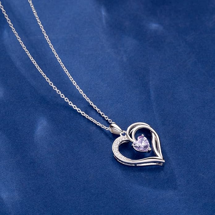 AM ANNIS MUNN 925 Sterling Silver Heart Necklace for Women Birthstone Necklace Silver Jewelry for Womens Jewelry Gifts for Women Her Mom