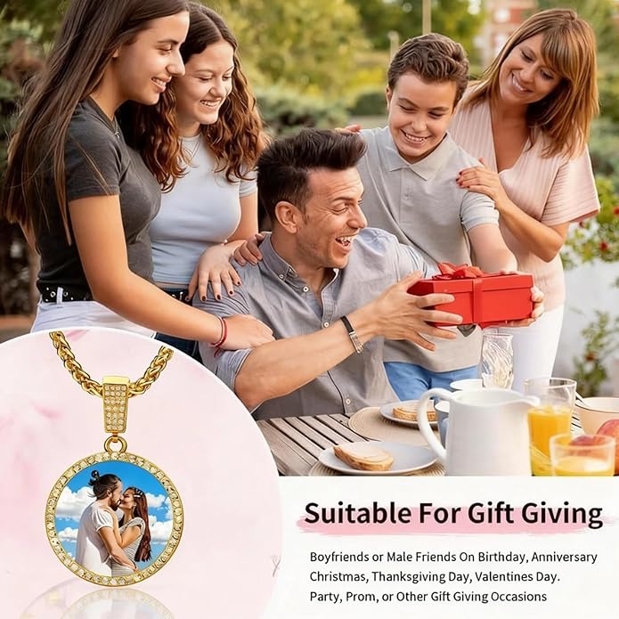 CLYLIFE Picture Necklace Personalized Photo,Custom Disc/Heart Pendant for Men Women Dad Mom Customized Necklace with Chain Photos Memorial Gifts for Mother's Day, Birthday, Anniversary