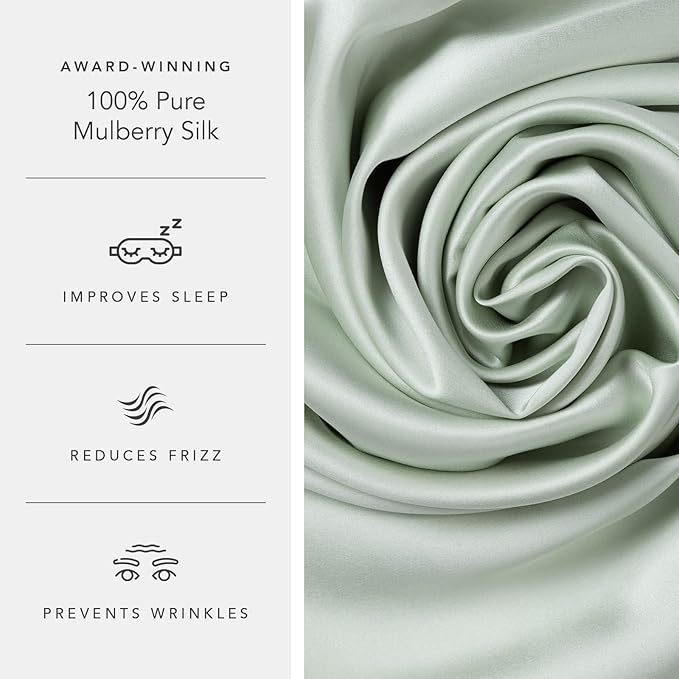 Fishers Finery 25mm 100% Pure Mulberry Silk Pillowcase (Light Green King 2 Pack)