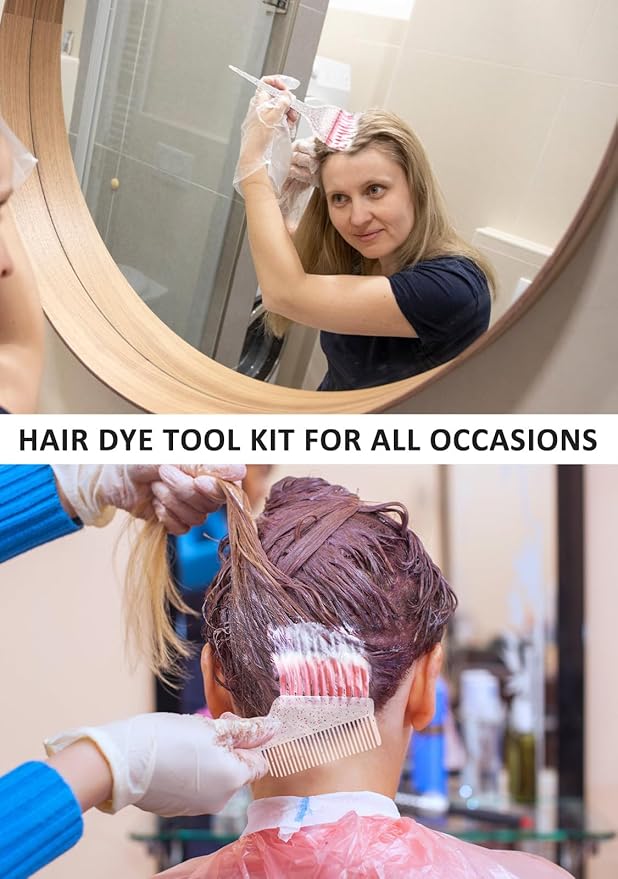 YOOVR 19PCS Hair Bleach Dye Kit with Hair Dye Brush and Bowl Whisk Hair Clips Protective Gear Set, Ideal for Hair Bleaching Coloring Highlighting, Essential Salon Supplies for Home Use (Pink)