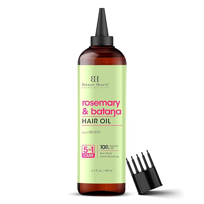 Botanic Hearth Hair Oil for Hair Growth & Hair Relaxer | Strengthening Dry, Frizzy, Damaged Hair & Scalp Treatment | Rosemary & Batana Hair Oil – 6.7 Fl Oz