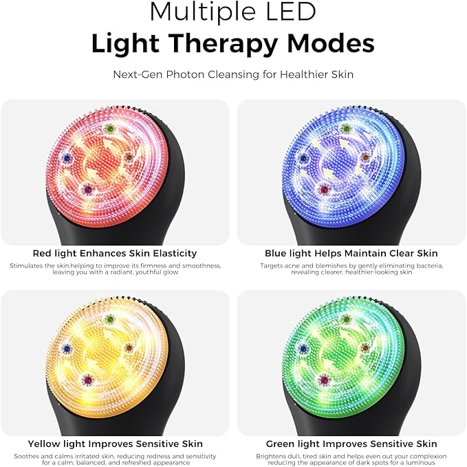Face Scrubber Facial Cleansing Brush - Waterproof and Rechargeable Face Cleansing Brush with 4 LED Gentle Light, Cleansing, Exfoliating and Massaging, Electric Face Scrub Brush for Men & Women