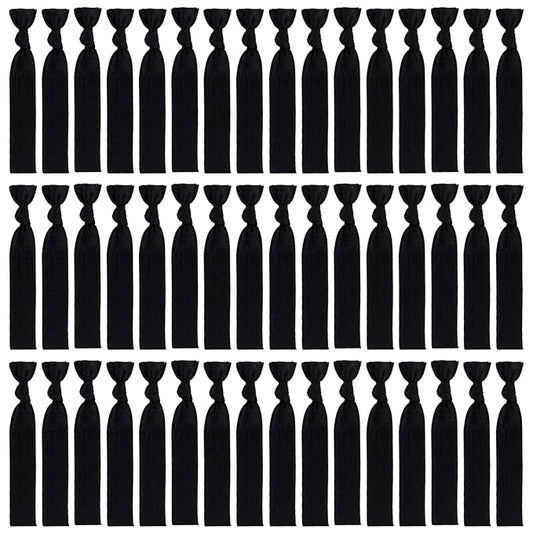 79STYLE Fabric Hair Ties - No Damage Black Ribbon Flat Hair Bands, Knotted Soft Ponytail Holders for Women, Yoga Hair Scrunchies (Black)