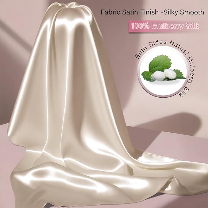 Mulberry Silk Pillow Cases Queen Size Set of 2, Ultra Smooth Soft Breathable Cooling Pillow Cases for Hot Sleepers, Silk Satin Pillowcases 2 Pack with Zipper for Hair and Skin, Gifts for Women