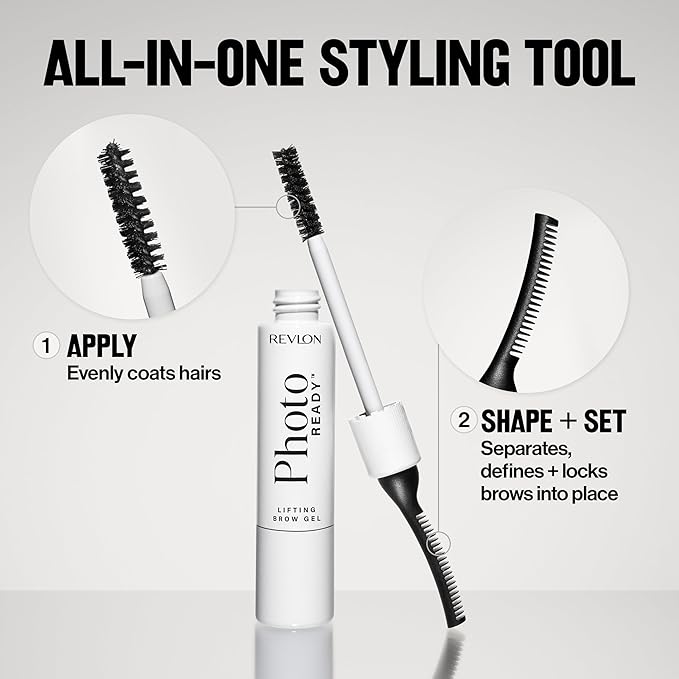 Revlon PhotoReady Lifting Brow Gel, Tinted Eyebrow Lamination with Spoolie Brush, Conditions, Shapes & Defines, 804 Rich Dark Brown, 0.23 fl oz