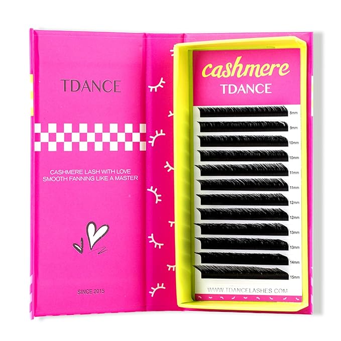 TDANCE Cashmere Lash Extensions Super Matte Black Volume Lash Extension C CC D DD B J L Curl 0.03-0.2mm Thickness Classic Lash Extensions Eyelash Extensions Professional Salon Use(0.05-M,8-15mm)
