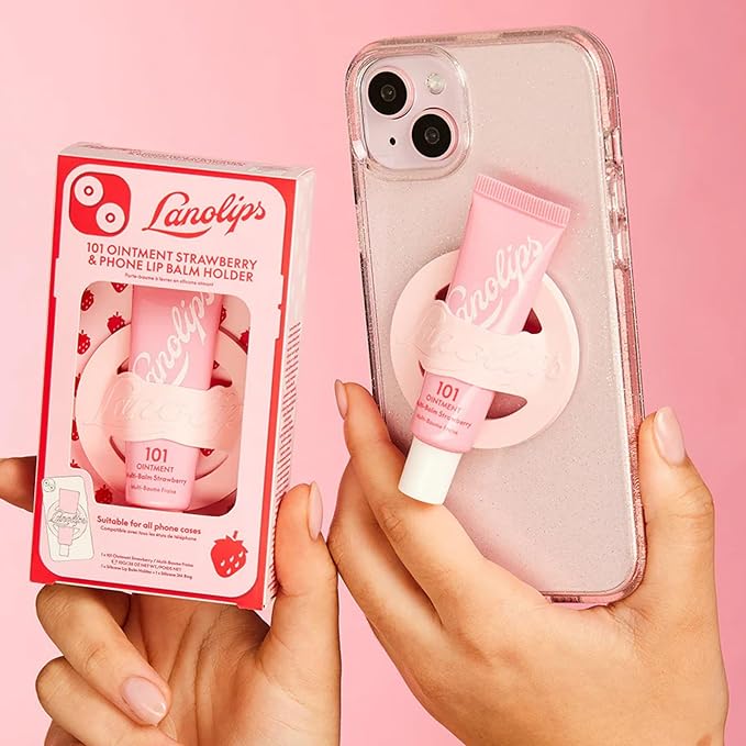 Lanolips 101 Ointment Strawberry & Lip Phone Holder - Fruity Lip Balm with Vitamin E Oil and Lanolin for Lip Hydration (0.35 Ounce)