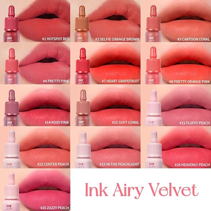 Peripera Ink Airy Velvet Lip Tint | High-Pigmentation, Lightweight, Soft, Moisturizing (007 HEART GRAPEFRUIT)