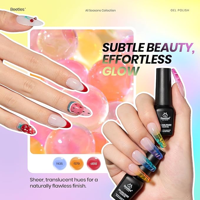 Beetles Gel Nail Polish Set - 53 Pcs 48 Colors Cat Eye Gel Nail Polish Pink Jelly Nude Red Green Blue Glitter Shell Shread Salon DIY Home UV LED Valentines Gifts for Women Vivid Moments