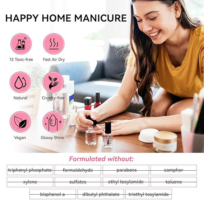 Nailshion 2Pcs Glossy Top Coat Clear Nail Polish, Quick Air Dry Regular Nail Polishes, High Shine Finish Long-Lasting Color Protection No Chip Vegan Hema-free Non-gel Salon Nail Art Gift for Women
