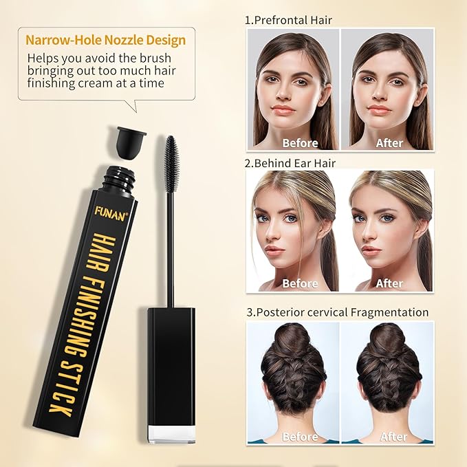 FUNAN 4 Pack Hair Feel Finishing Stick for Small Broken Hair, Fly Away Hair Tamer Stick for Enhance Gloss of Hair Mascara
