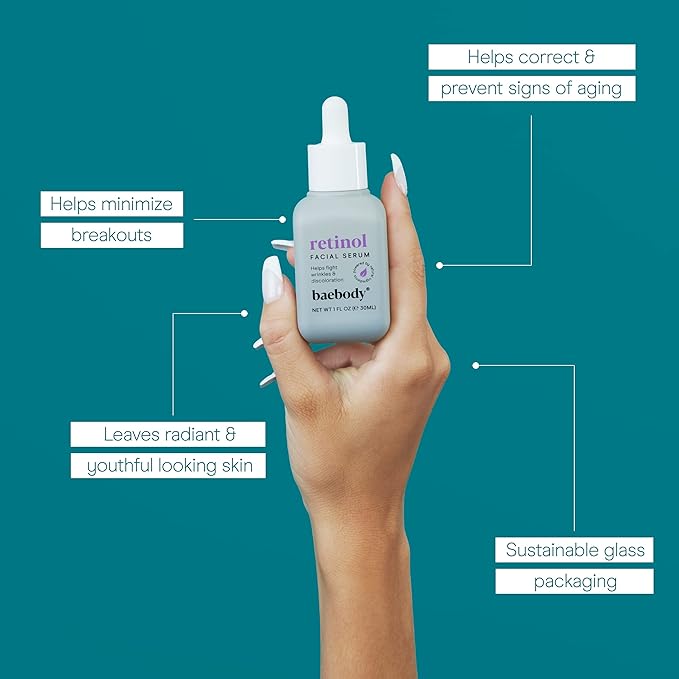 Baebody Made in USA Retinol Serum for Face - Anti Aging Serum for Fine Lines & Wrinkles - Retinol for Face with Jojoba Oil & Green Tea (1 fl oz/30 ml)