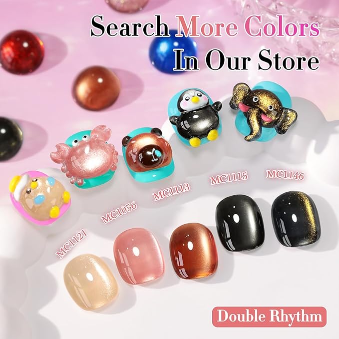 Double Rhythm Jelly Glass Cat Eye Gel Polish with Magnet 15ML Holographic Glitter Shimmer Translucent Sheer Color Magnetic Nail Polish Salon DIY at Home (Jelly Black-MC1115)