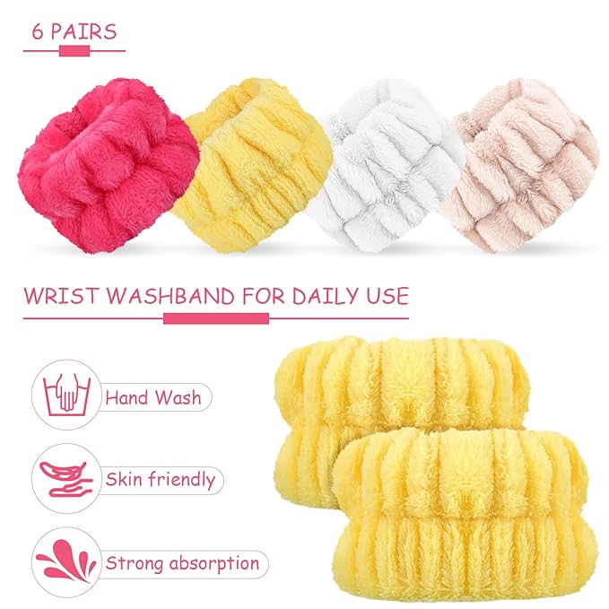 Chuangdi 4 Pairs Wrist Bands for Washing Face Wrist Spa Microfiber Wash Towel Band Scrunchies Absorbent Wristbands Sweatband for Women Prevent Liquid from Spilling(Bright Colors)