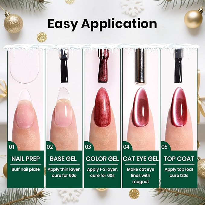 Beetles Velvet Starlight Cat Eye Gel Nail Polish Set, 6 Colors Christmas Gel Nail Kit Glitter Red Green Pink Shiny Brown Burgundy Purple Blue Magnetic Effect Soak Off UV Manicure Gifts for Women