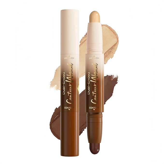 MAEPEOR Contour Highlighter Stick 2 in 1 Smooth Natural Glow Cream Bronzer and Highlighter Stick Long Lasting Non-greasy and Non-drying Brightening Pen (04 Rich)