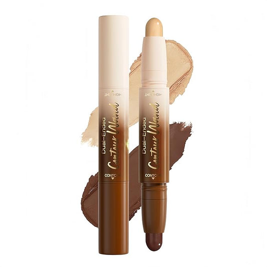 MAEPEOR Contour Highlighter Stick 2 in 1 Smooth Natural Glow Cream Bronzer and Highlighter Stick Long Lasting Non-greasy and Non-drying Brightening Pen (04 Rich)