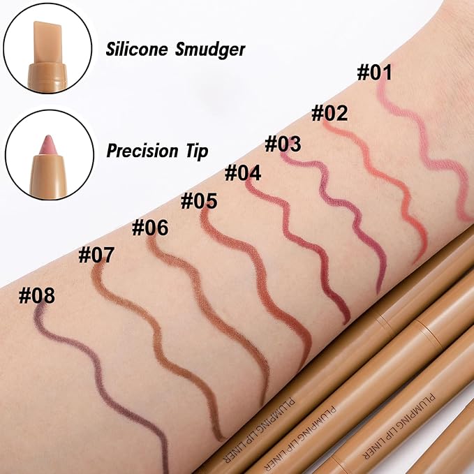 Lip Liner Pencil Matte Lipstick with Smudger, Waterproof Creamy Lip-tint Lipliner Formula for Defining & Sculpting Lips, Kiss-proof Lip-crayon for Natural Plump Lip Makeup (05 Brownish Red)