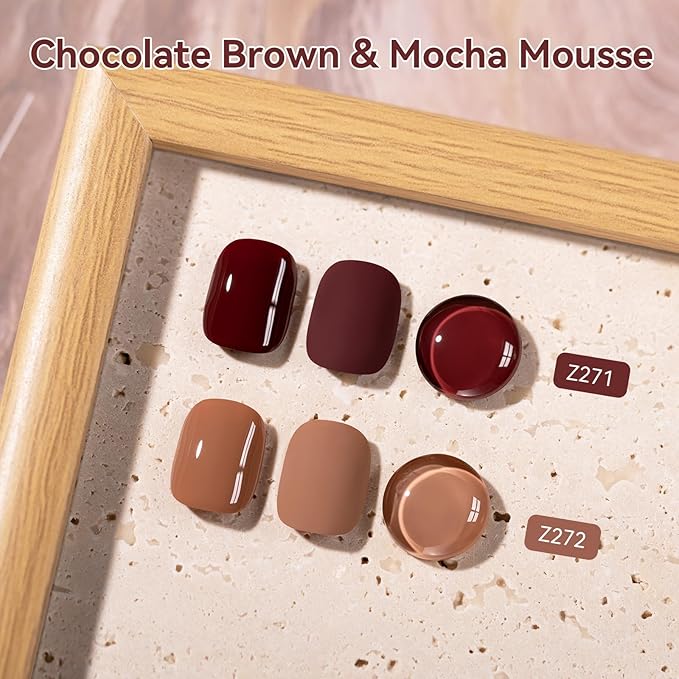 Nailshion Chocolate Brown Nail Polish, 2 Colors Mocha Mousse Fall Winter Nail Polish Duo Non-Gel, Opaque, Fast Drying, Streak Free & Long Lasting Glossy Nail Art Gift for Women