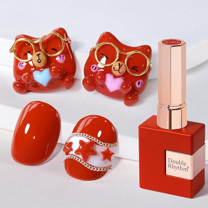 Double Rhythm 0.5 Oz Gel Nail Polish Neutral Natural Same Color Same Bottle Translucent Light Milky Pastel 15ML Manicure French Design Art DIY at Home (Red Orange-A1501)