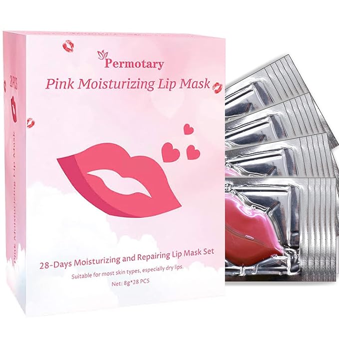 Permotary 28 PCS Collagen Lip Mask Crystal Lip Care Gel Pads for Moisturizing & Reducing Chapped, Smoothing Fine Lines-Mouth Patches for Firms & Hydrate and Plump