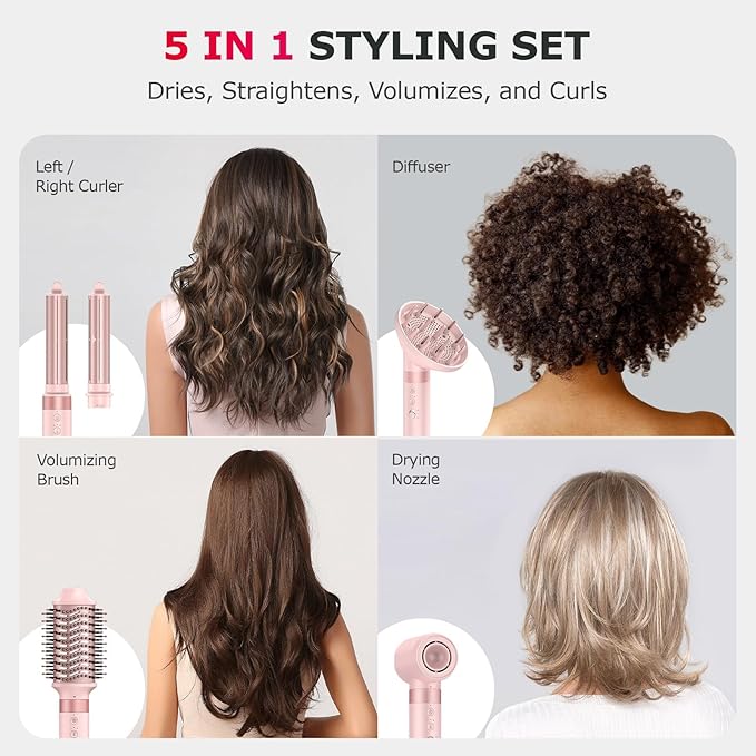 MESCOMB 5 in 1 High-Speed Hot Air Styler - Professional Frizz-Free Hair Dryer Brush, Fast Drying Hair Dryer with Diffuser, No Heat Damage Air Styler Wrap - Curl, Volumize Gift for Women