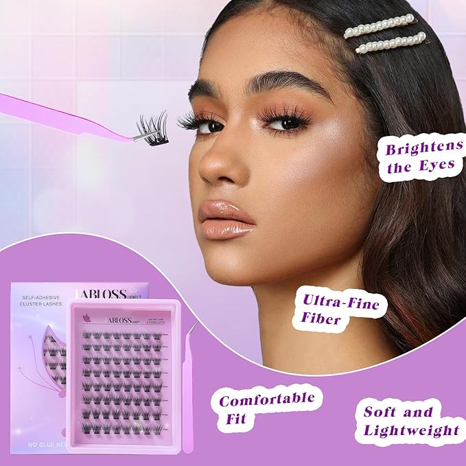 Natural Self Adhesive Lashes Clusters 80Pcs Self Adhesive Eyelashes Press On Lashes No Glue Needed 10-14mm Pre Glued No Glue Needed No Remover No Residue